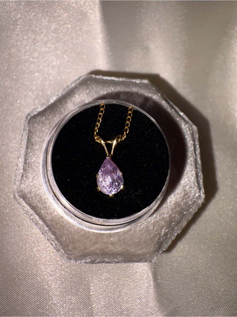 14K GF Gold Teardrop Pendant Necklace with Light Purple Gem